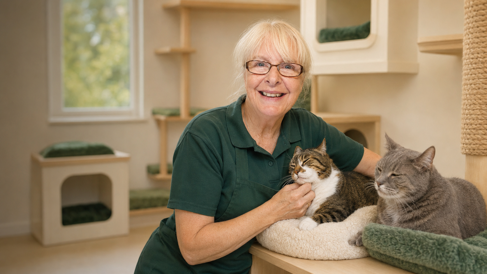Lois Tucker caring for cats at West End Cattery